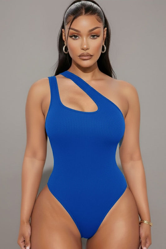 One Shoulder Cut Out Rib Knit Bodysuit