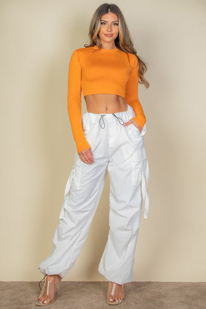 Crew Neck Long Sleeve Cropped Top - Capella Apparel