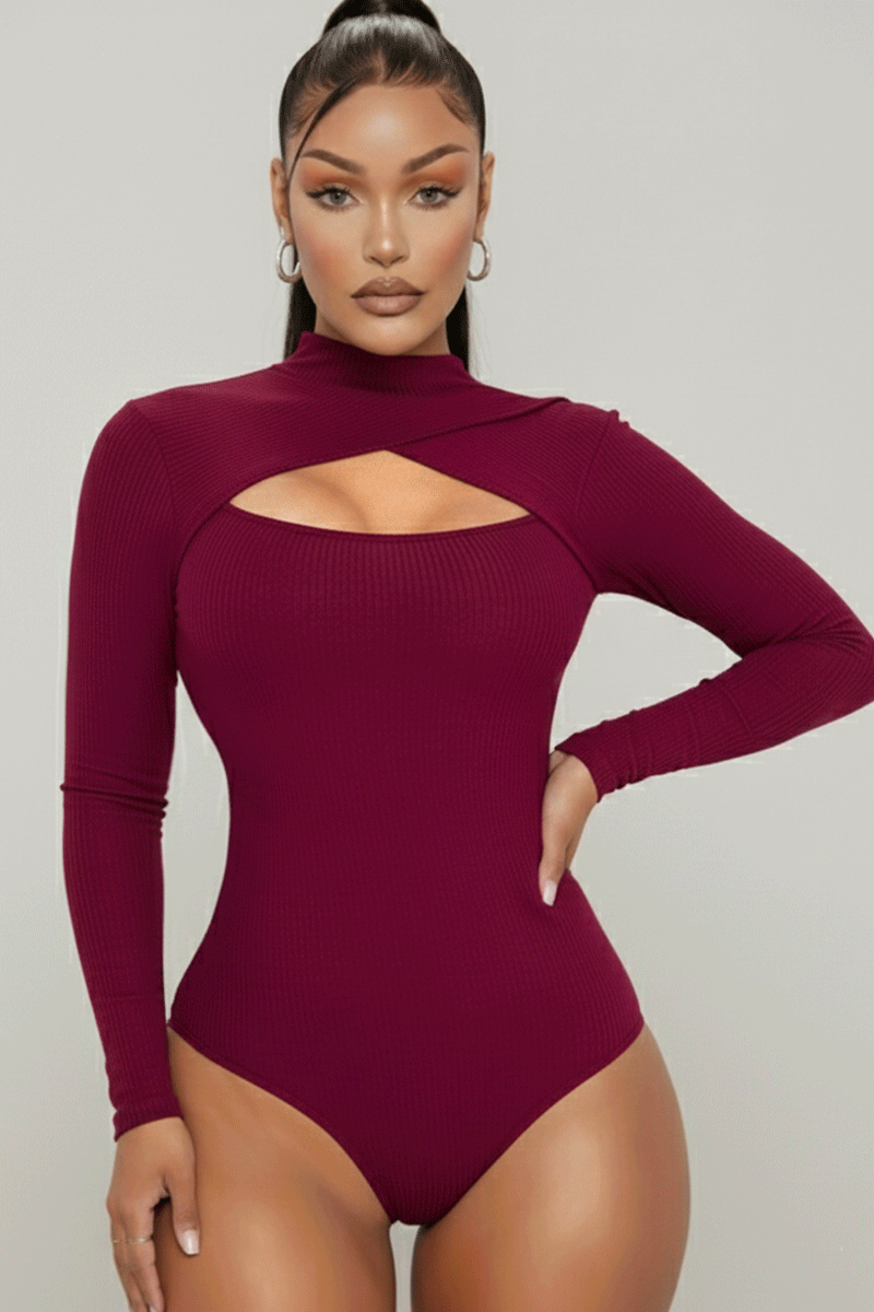 Front Cutout Long Sleeve Bodysuit