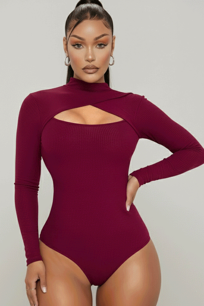 Front Cutout Long Sleeve Bodysuit