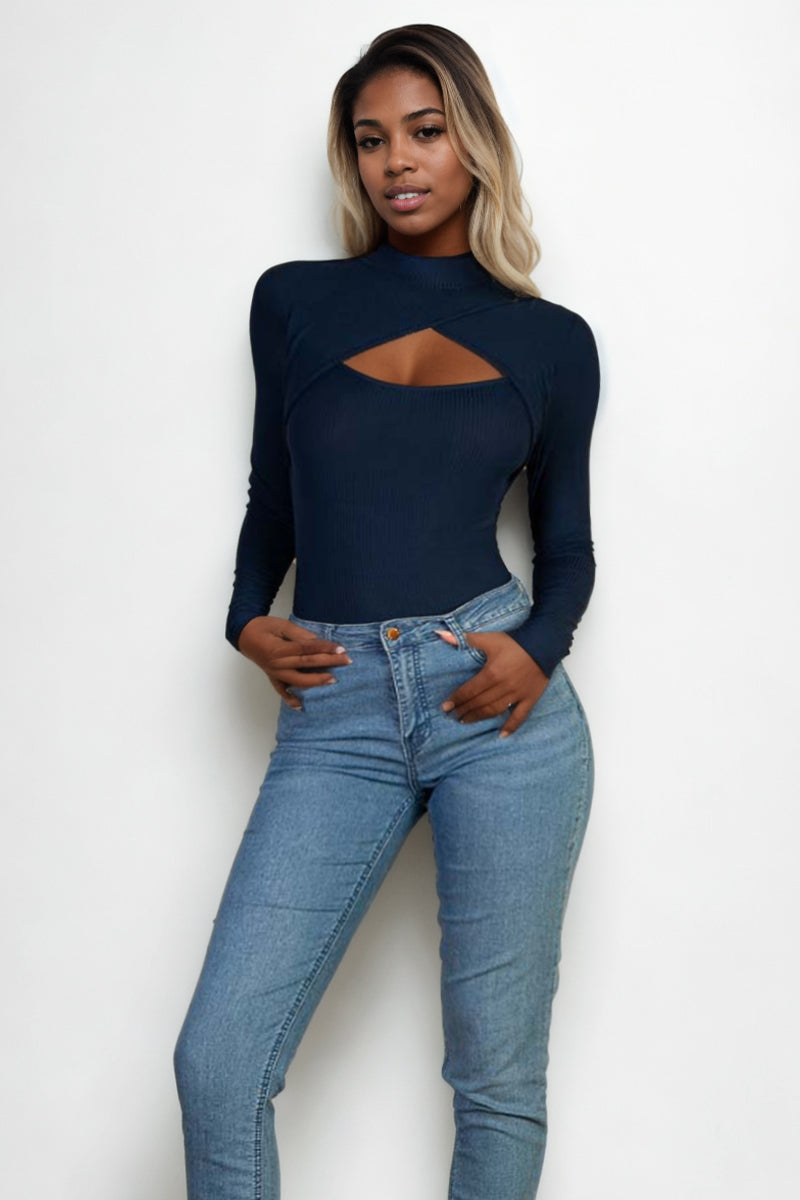 Front Cutout Long Sleeve Bodysuit - Capella Apparel