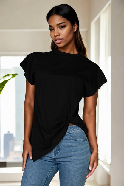 Batwing Sleeve Twist Front Tee - Capella Apparel