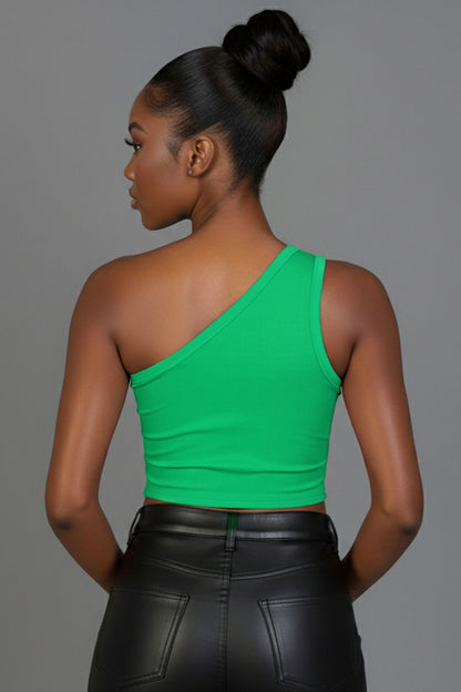 Ribbed Knit Cut Out One Shoulder Crop Top