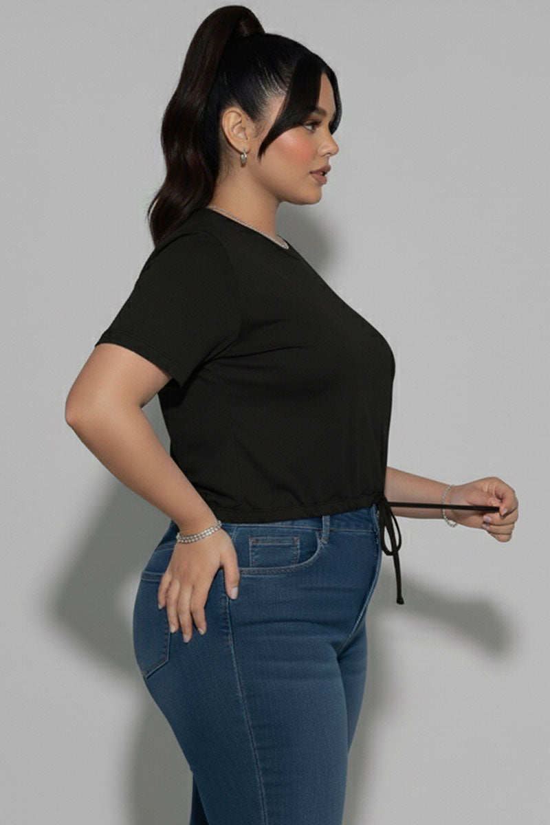 Top corto de manga corta con lazo en la parte delantera y talla grande