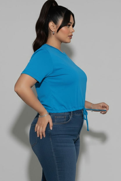 Top corto de manga corta con lazo en la parte delantera y talla grande