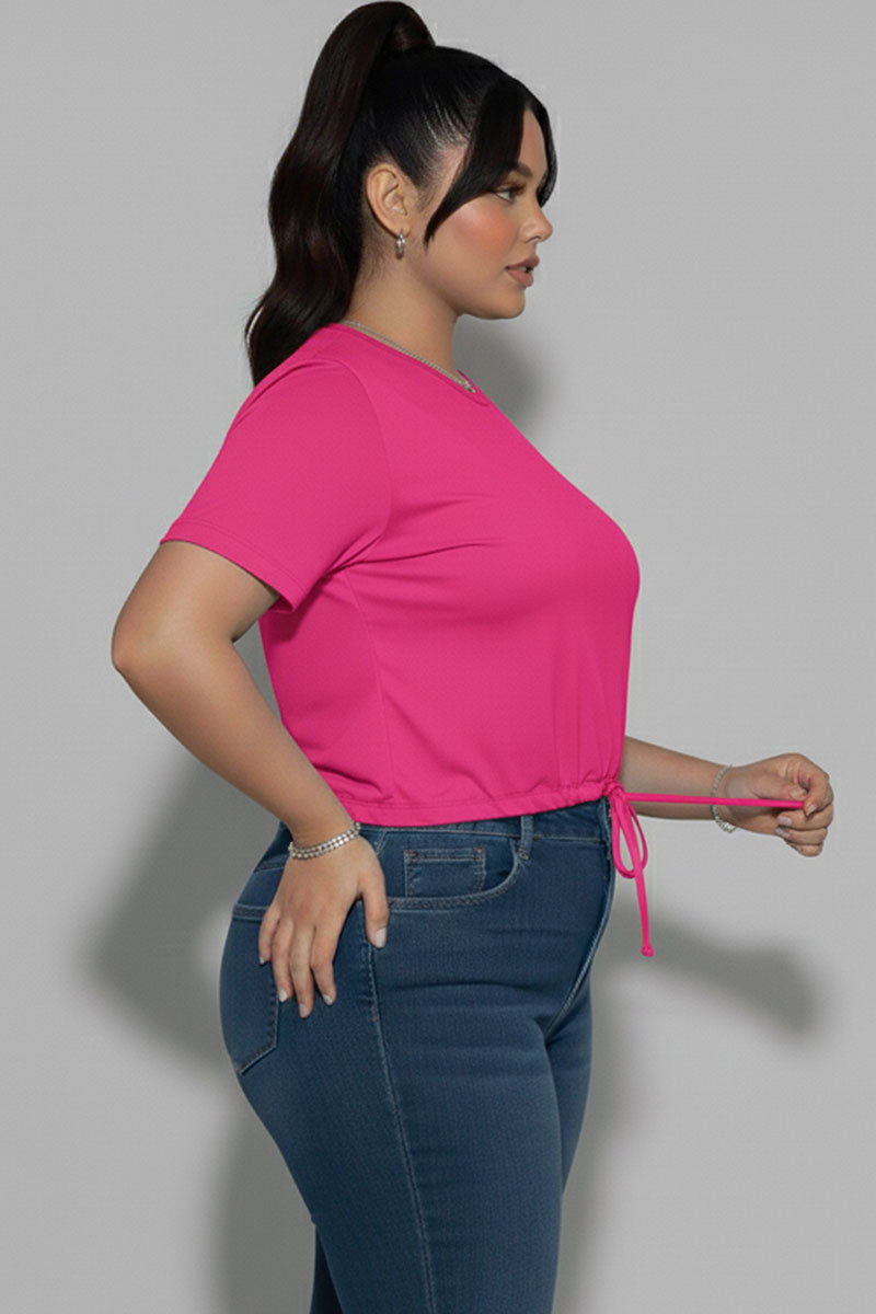Top corto de manga corta con lazo en la parte delantera y talla grande