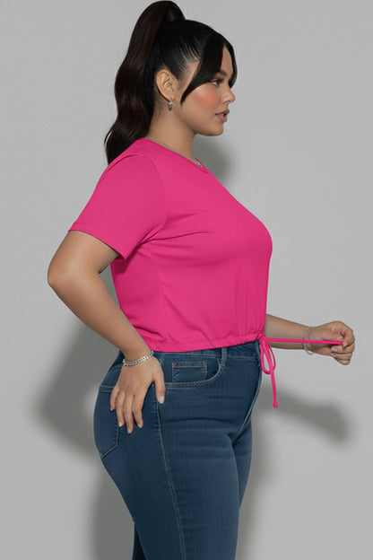 Top corto de manga corta con lazo en la parte delantera y talla grande