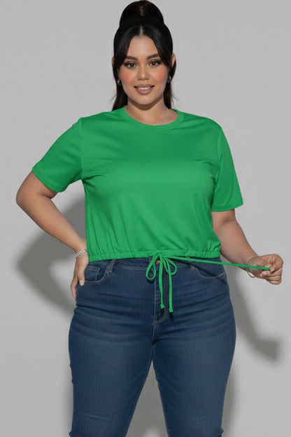 Top corto de manga corta con lazo en la parte delantera y talla grande