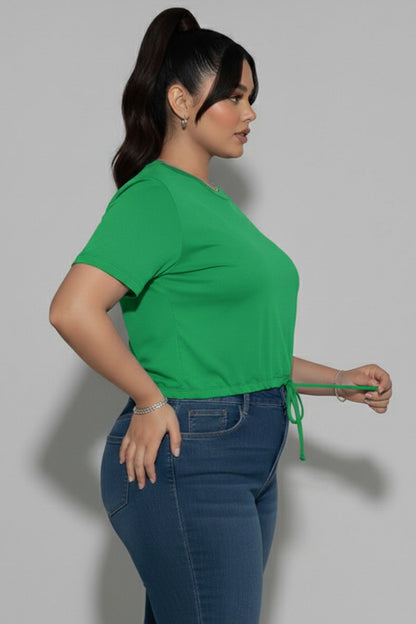 Top corto de manga corta con lazo en la parte delantera y talla grande