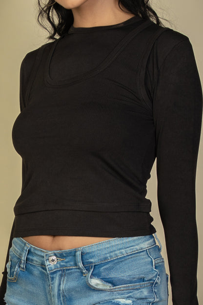 Long Sleeve Layered Rib Knit T-Shirt (CAPELLA) - Capella Apparel