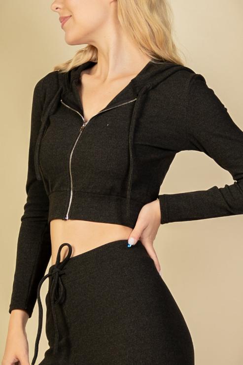 Ribbed Crop Zip Hoodie - Capella Apparel