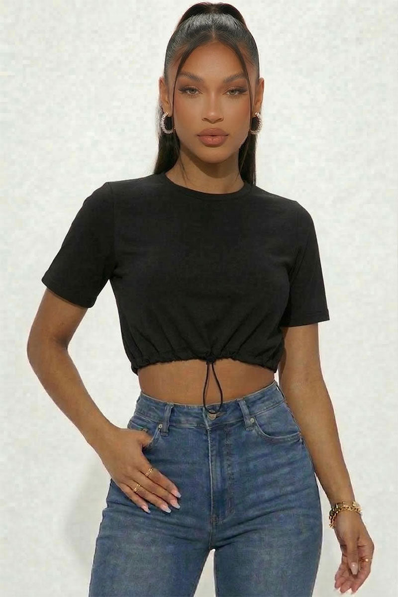 Top corto de rizo francés con cordón ajustable