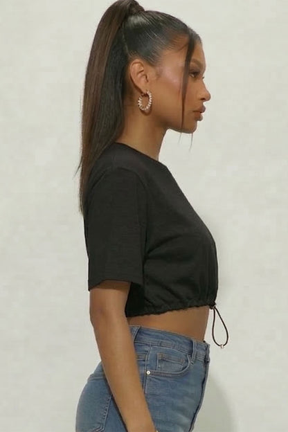 Top corto de rizo francés con cordón ajustable