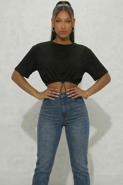 Top corto de rizo francés con cordón ajustable