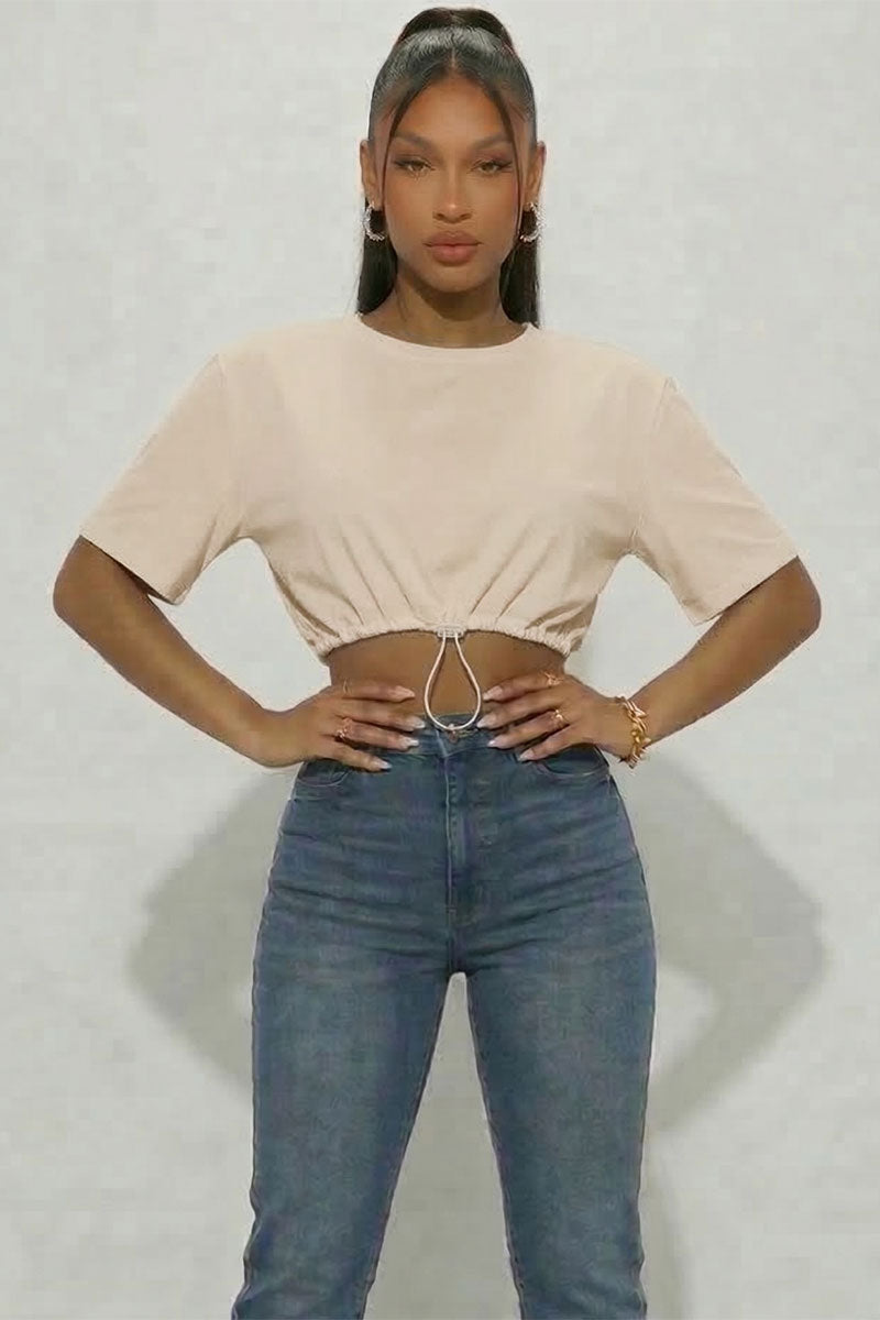 Top corto de rizo francés con cordón ajustable