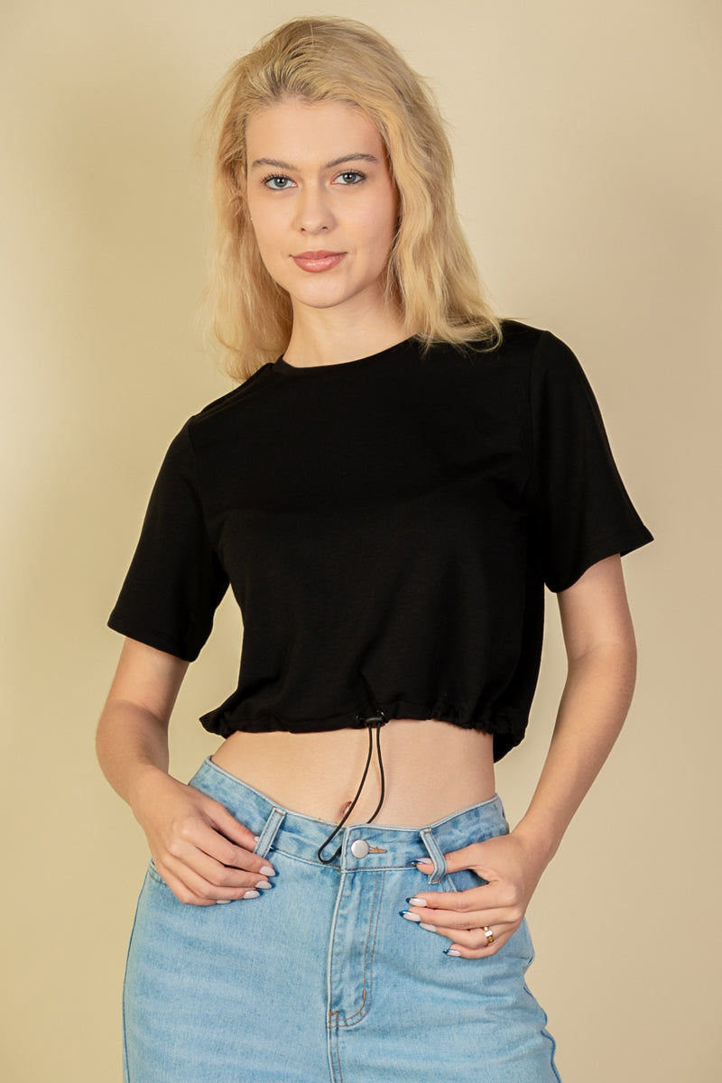 French Terry Toggle Drawstring Crop Top - Capella Apparel