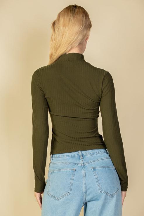 Ribbed Mock Neck Long Sleeve Top - Capella Apparel