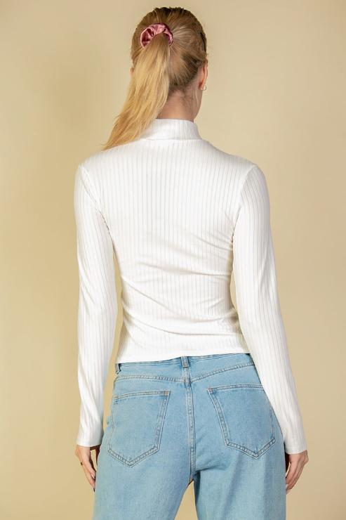 Ribbed Mock Neck Long Sleeve Top - Capella Apparel