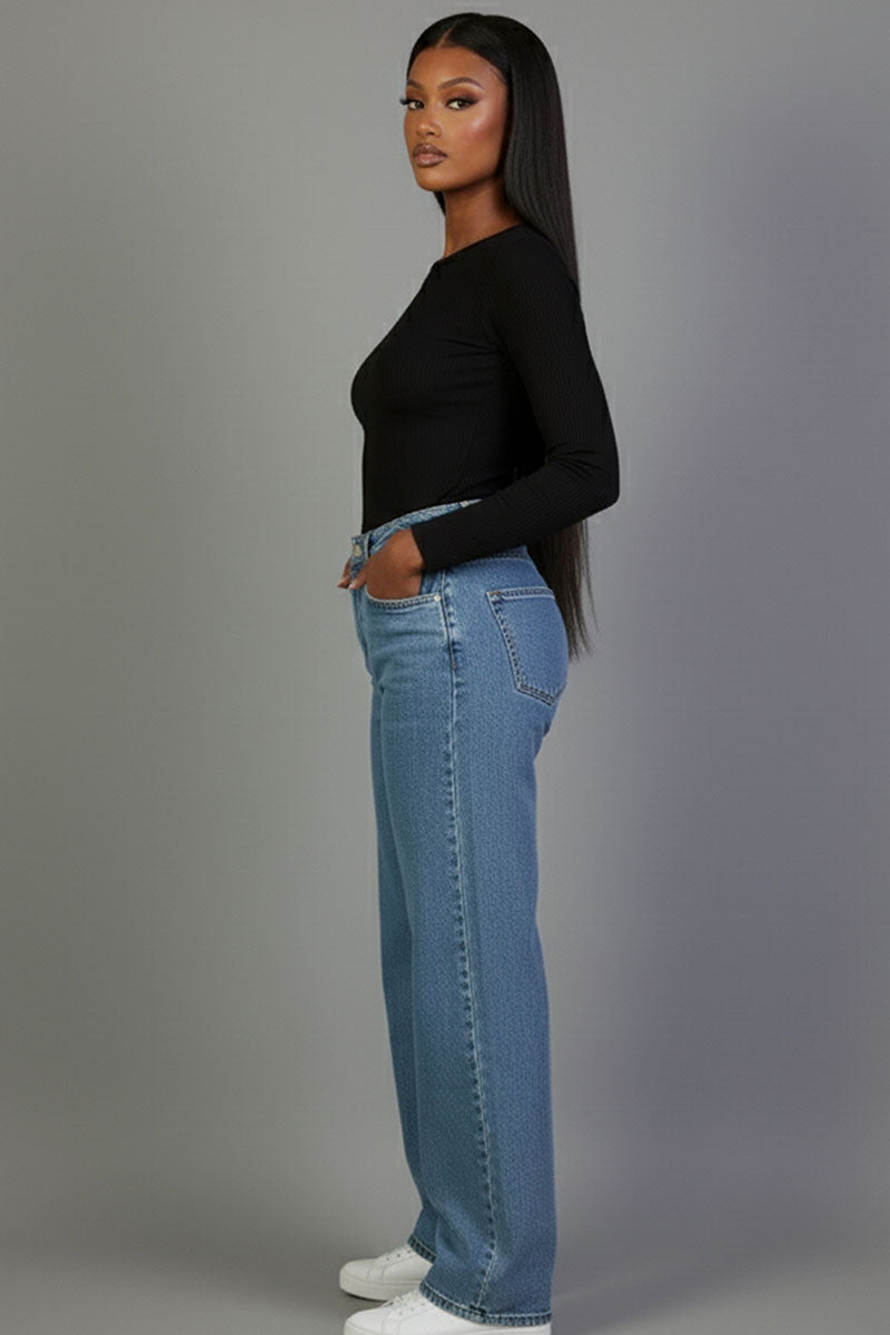 Ribbed Round Neck Long Sleeve Top