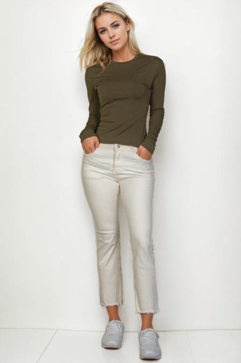 Ribbed Round Neck Long Sleeve Top - Capella Apparel