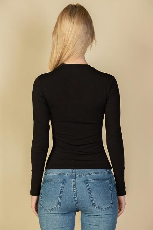 Ribbed Round Neck Long Sleeve Top - Capella Apparel