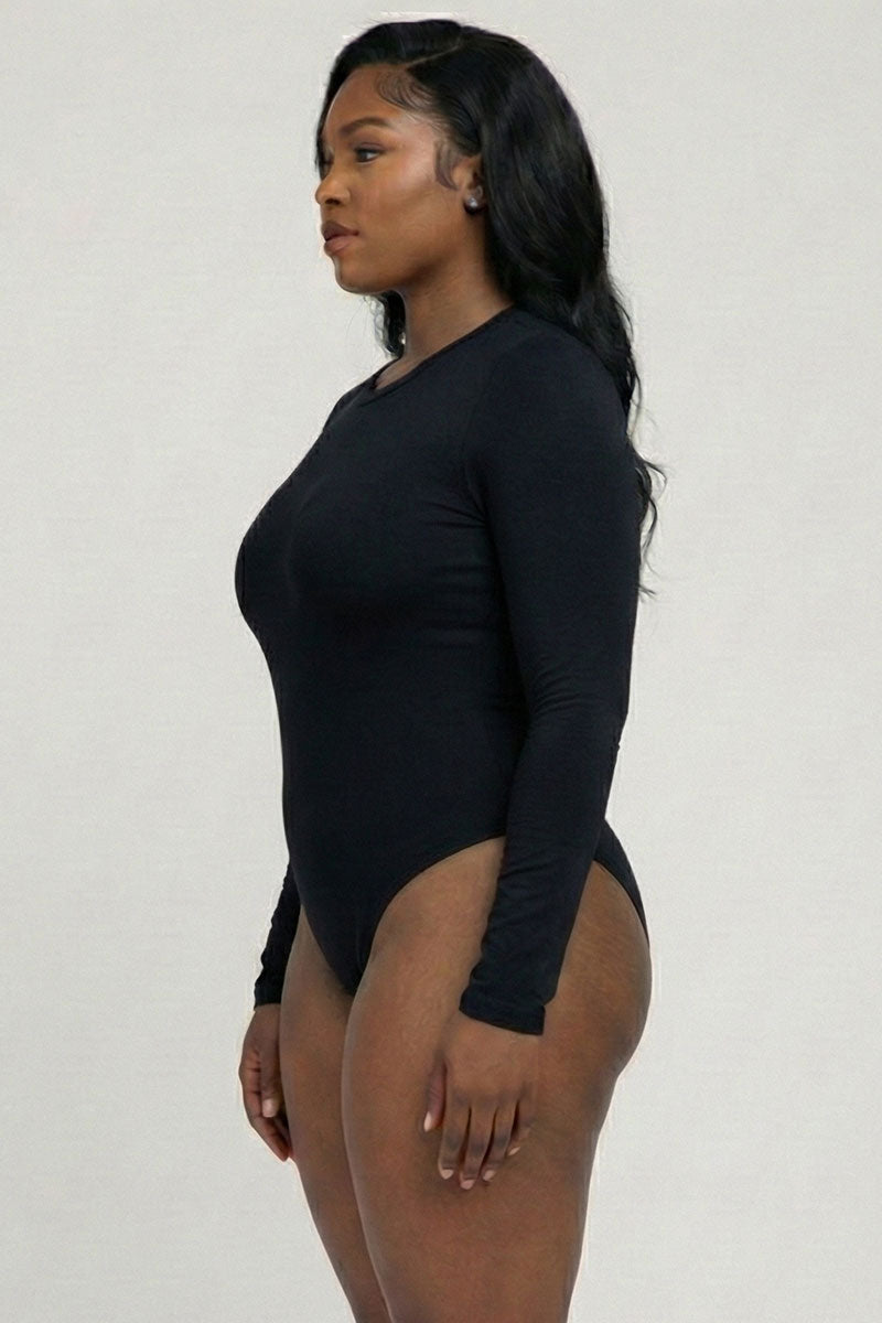 Plus Solid Long Sleeve Round Neck Bodysuit