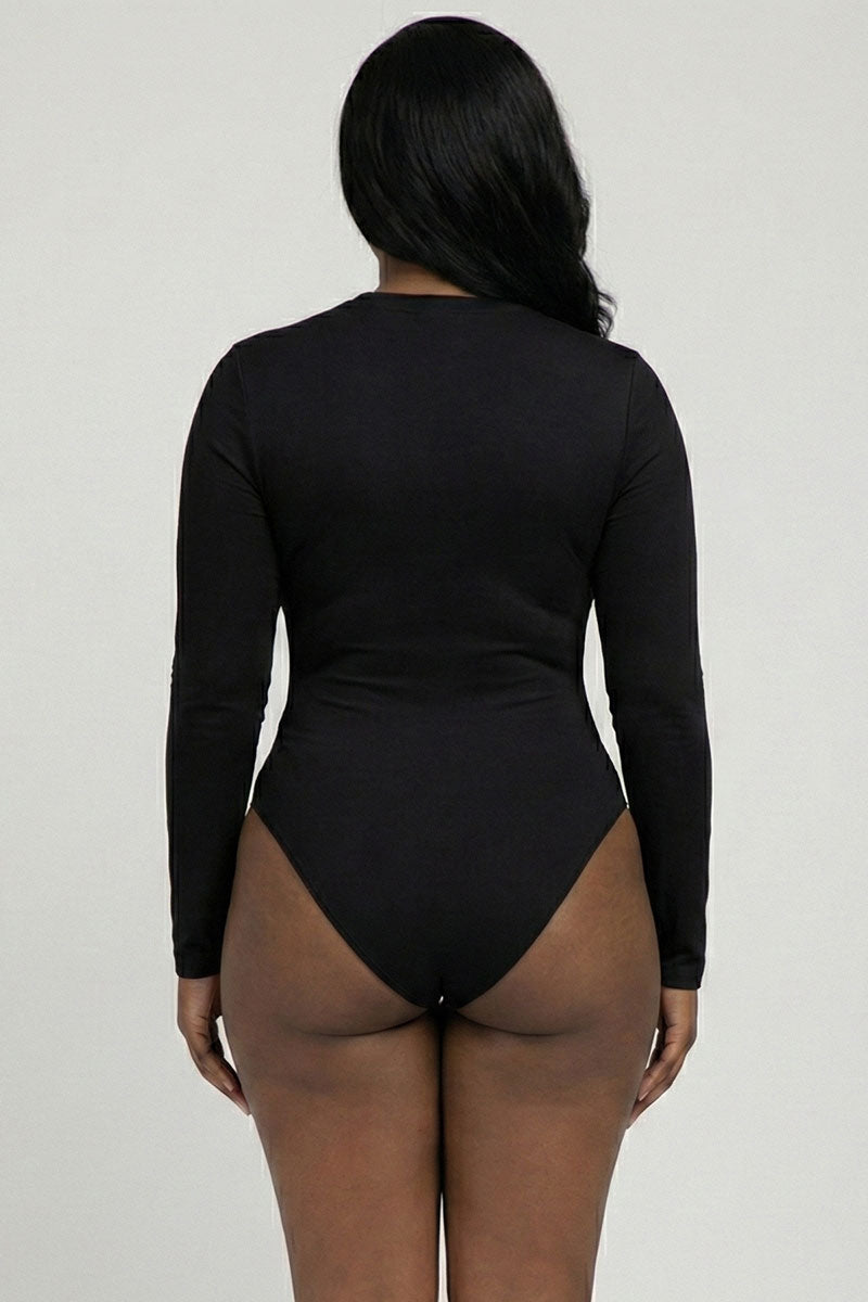 Plus Solid Long Sleeve Round Neck Bodysuit