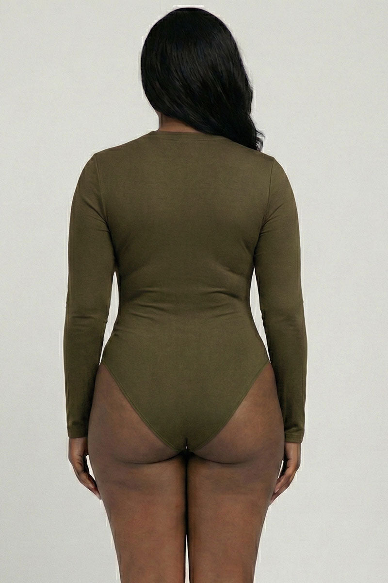 Plus Solid Long Sleeve Round Neck Bodysuit