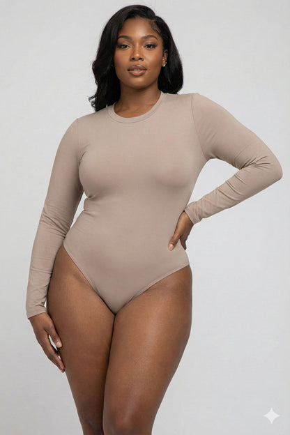 Plus Solid Long Sleeve Round Neck Bodysuit