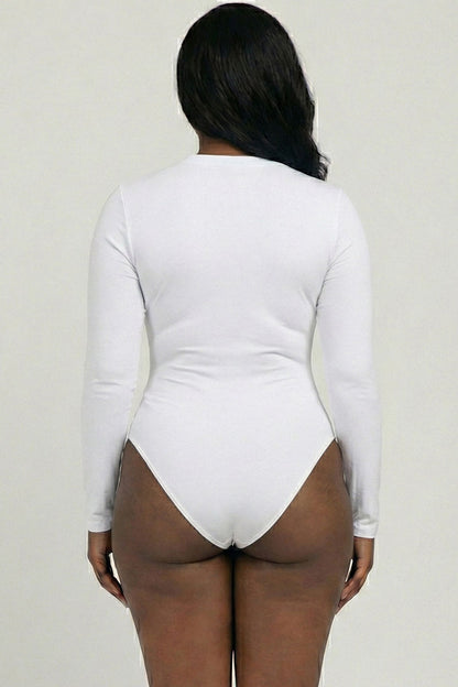 Plus Solid Long Sleeve Round Neck Bodysuit