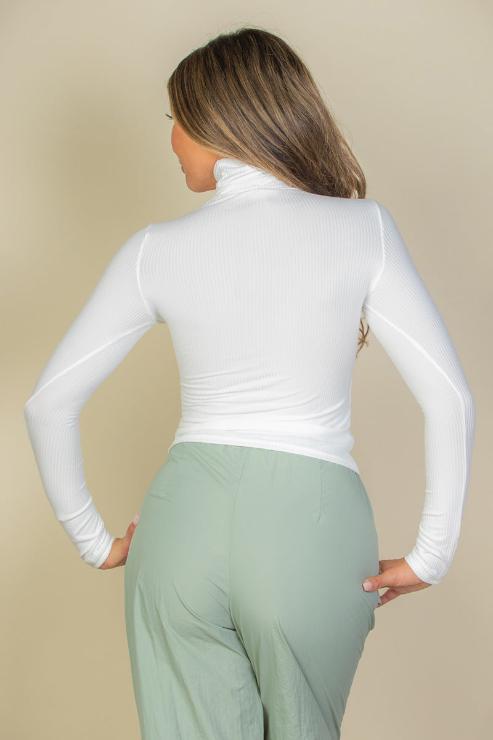 Ribbed Turtleneck Long Sleeve Top - Capella Apparel