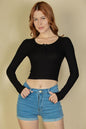 Ribbed Button Up Long Sleeve Crop Top - Capella Apparel