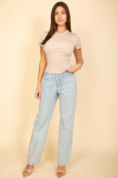 Ribbed Round Neck Short Sleeve Top (CAPELLA)