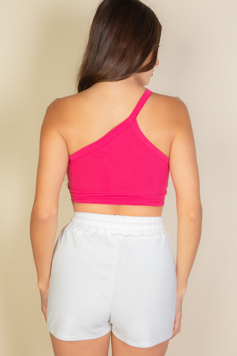 One Shoulder Ribbed Cropped Top (CAPELLA)