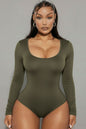 Scoop Neck Solid Long Sleeve Bodysuit