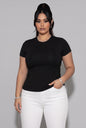 Fine-Gauge Knit Short Sleeve Crew Neck Fitted Tee
