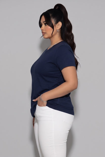 Fine-Gauge Knit Short Sleeve Crew Neck Fitted Tee