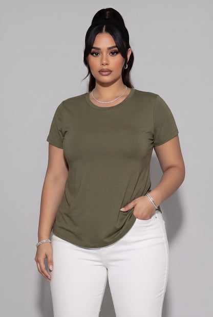 Fine-Gauge Knit Short Sleeve Crew Neck Fitted Tee