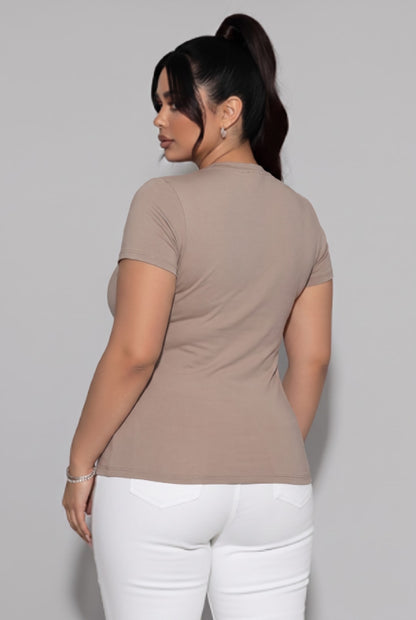 Fine-Gauge Knit Short Sleeve Crew Neck Fitted Tee