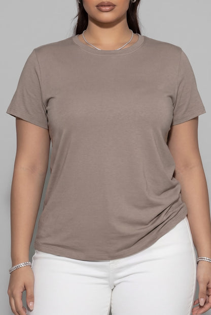 Fine-Gauge Knit Short Sleeve Crew Neck Fitted Tee