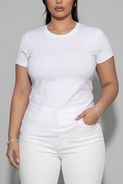 Fine-Gauge Knit Short Sleeve Crew Neck Fitted Tee