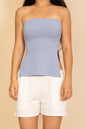 Strapless Ribbed Side-Slit Flare Top