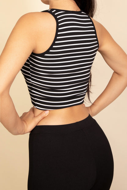 Ribbed Striped Racerback Crop Tank Top