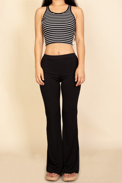 Ribbed Striped Racerback Crop Tank Top