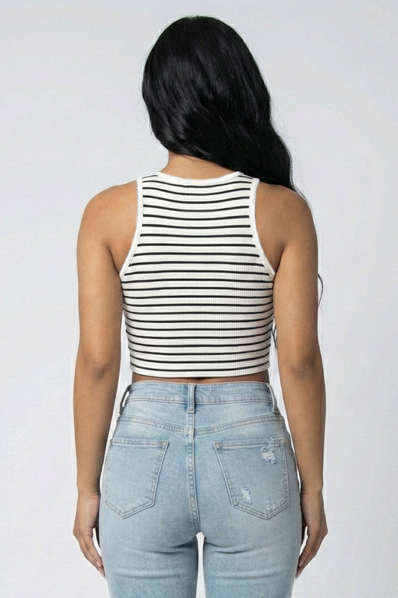 Ribbed Striped Racerback Crop Tank Top