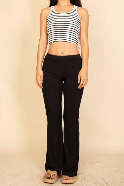 Ribbed Striped Racerback Crop Tank Top