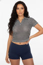 Women's Pineapple Knit Striped Polo Crop Top