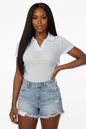 Women's Pineapple Knit Striped Polo Crop Top