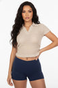 Women's Pineapple Knit Striped Polo Crop Top