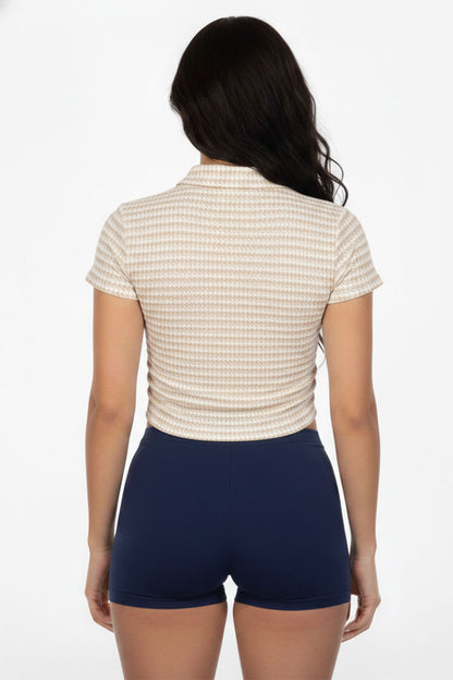 Women's Pineapple Knit Striped Polo Crop Top